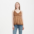 Fashion Lady V-neck Sleeveless Lace Slip Ruffle Hem Spaghetti Strap Flounce Elegant Sling